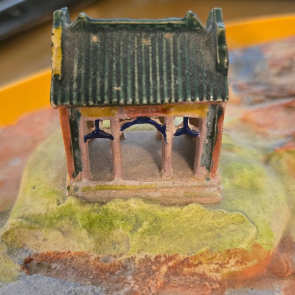 Vintage Chinese Shiwan Mud Man Sage Figurine Driftwood Pagoda Diorama Blue Glaze - Picture 10 of 12